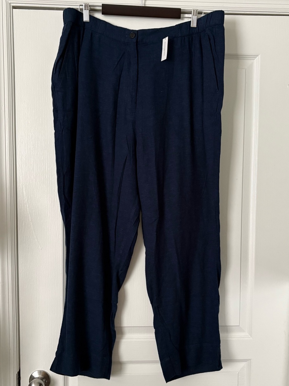 Woman’s High Waist Flat Front Navy Linen Pants XXL